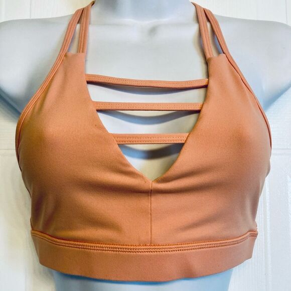 ZYIA‎ Active Strappy Grid Peach Sports Bra Size Small Racerback Running Yoga - Picture 1 of 7